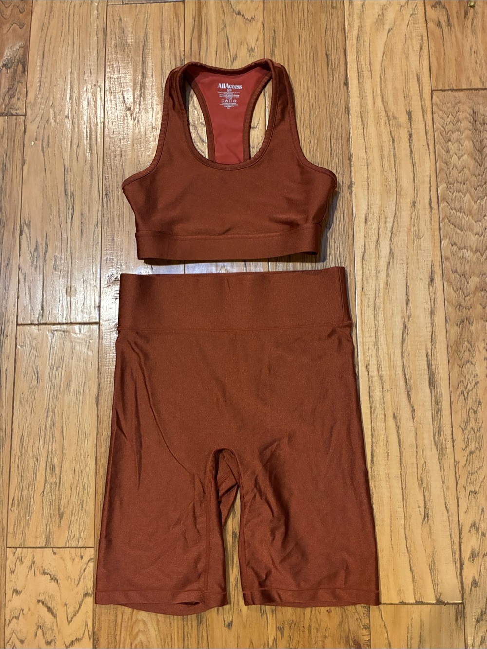 ALL ACCESS Rust Racerback Sports Bra and high waist shorts
